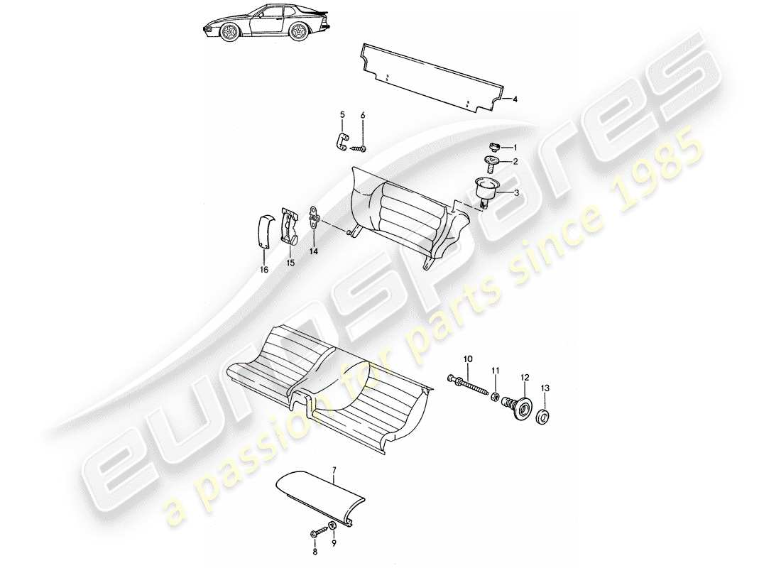 un diagramma delle parti dal catalogo delle parti porsche 1988 (seats for 944/968/911/928)