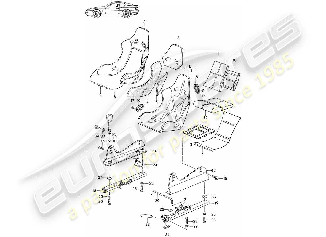 un diagramma delle parti dal catalogo delle parti porsche 1987 (seats for 944/968/911/928)