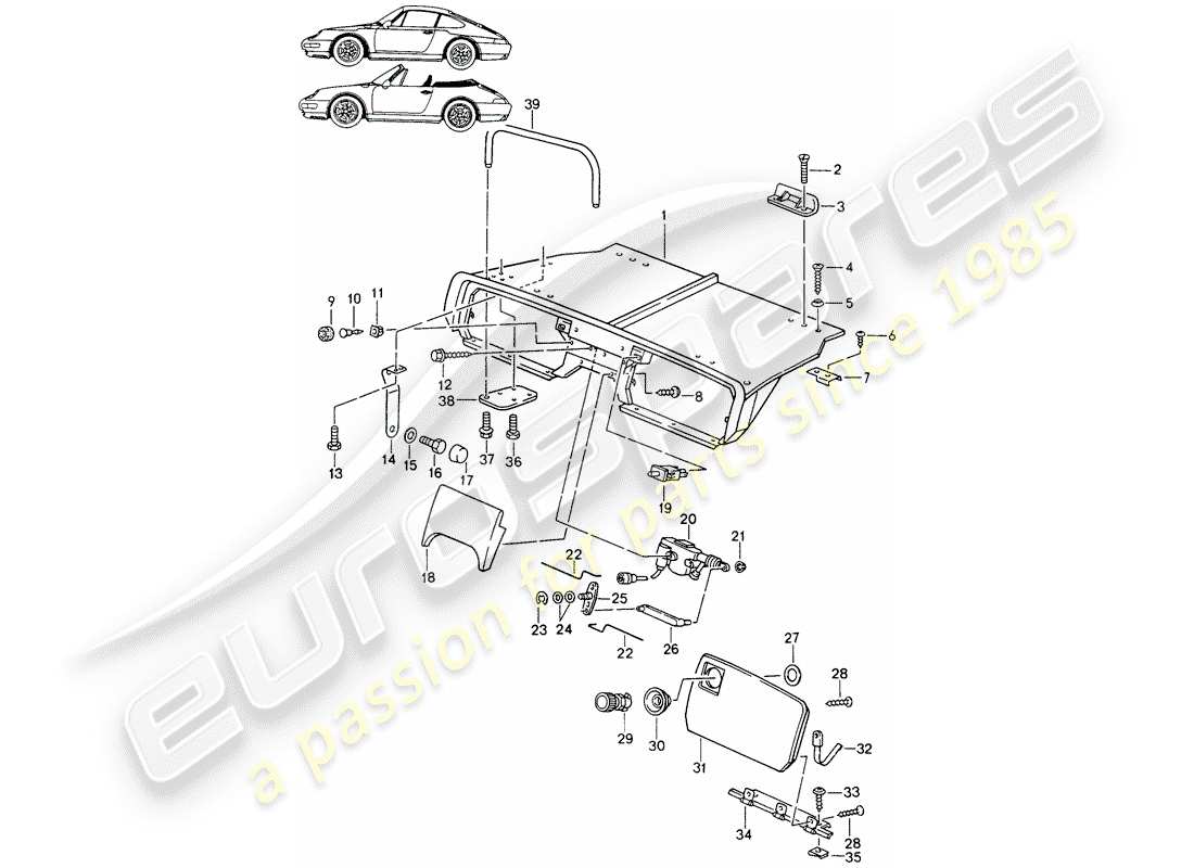 un diagramma delle parti dal catalogo delle parti porsche 1993 (seats for 944/968/911/928)