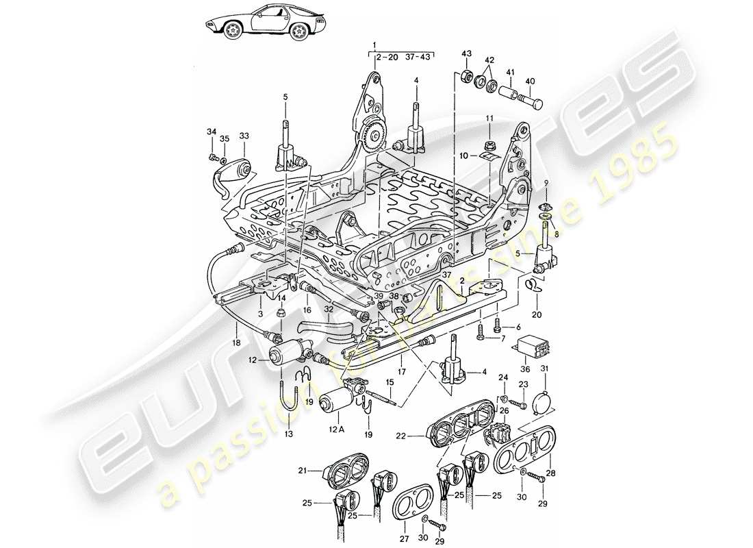 un diagramma delle parti dal catalogo delle parti porsche 1998 (seats for 944/968/911/928)