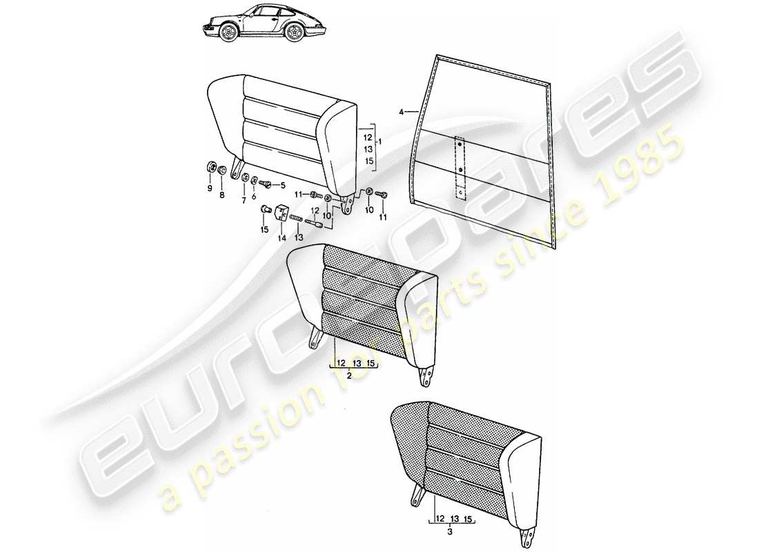 un diagramma delle parti dal catalogo delle parti porsche 1989 (seats for 944/968/911/928)
