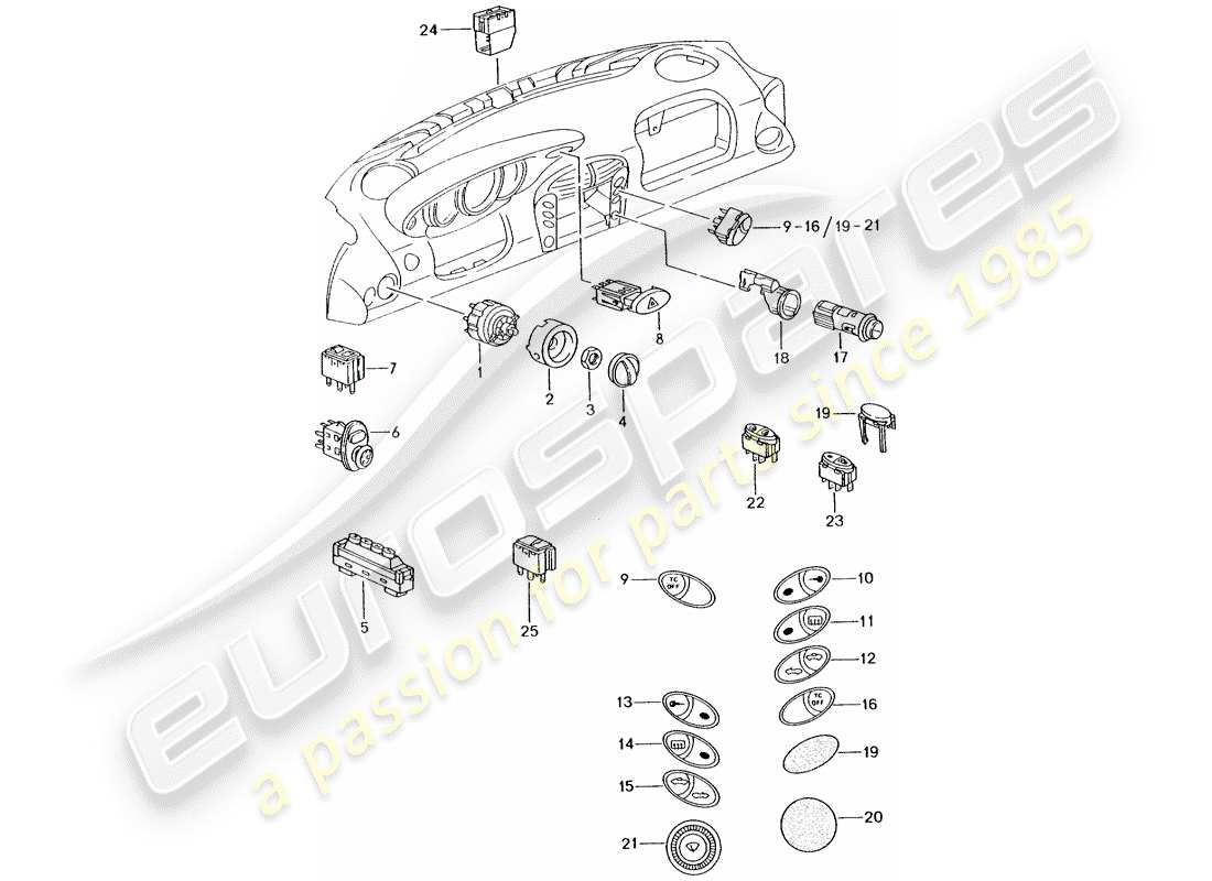 un diagramma delle parti dal catalogo delle parti porsche 1999 (986 boxster)