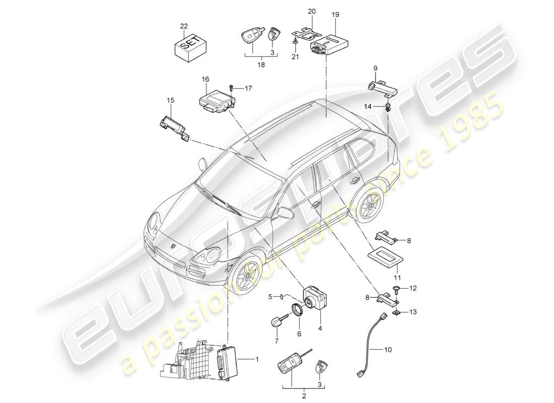 un diagramma delle parti dal catalogo delle parti porsche 2010 (cayenne e1 9pa)