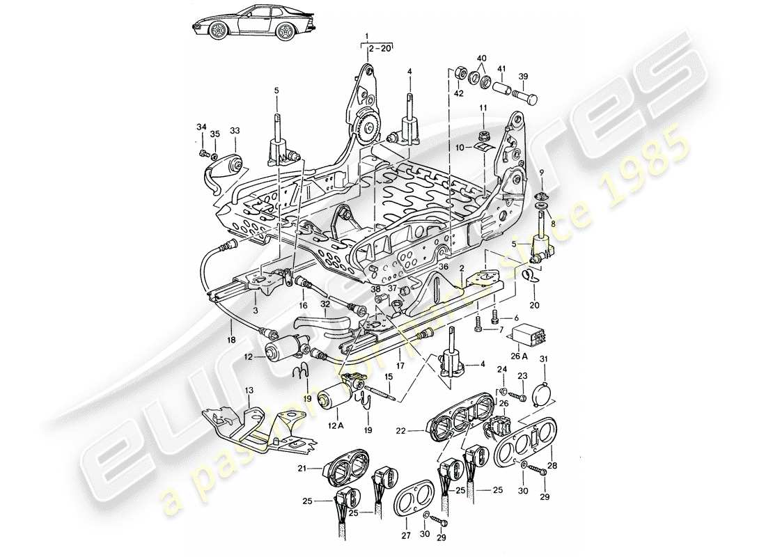 un diagramma delle parti dal catalogo delle parti porsche 1990 (seats for 944/968/911/928)