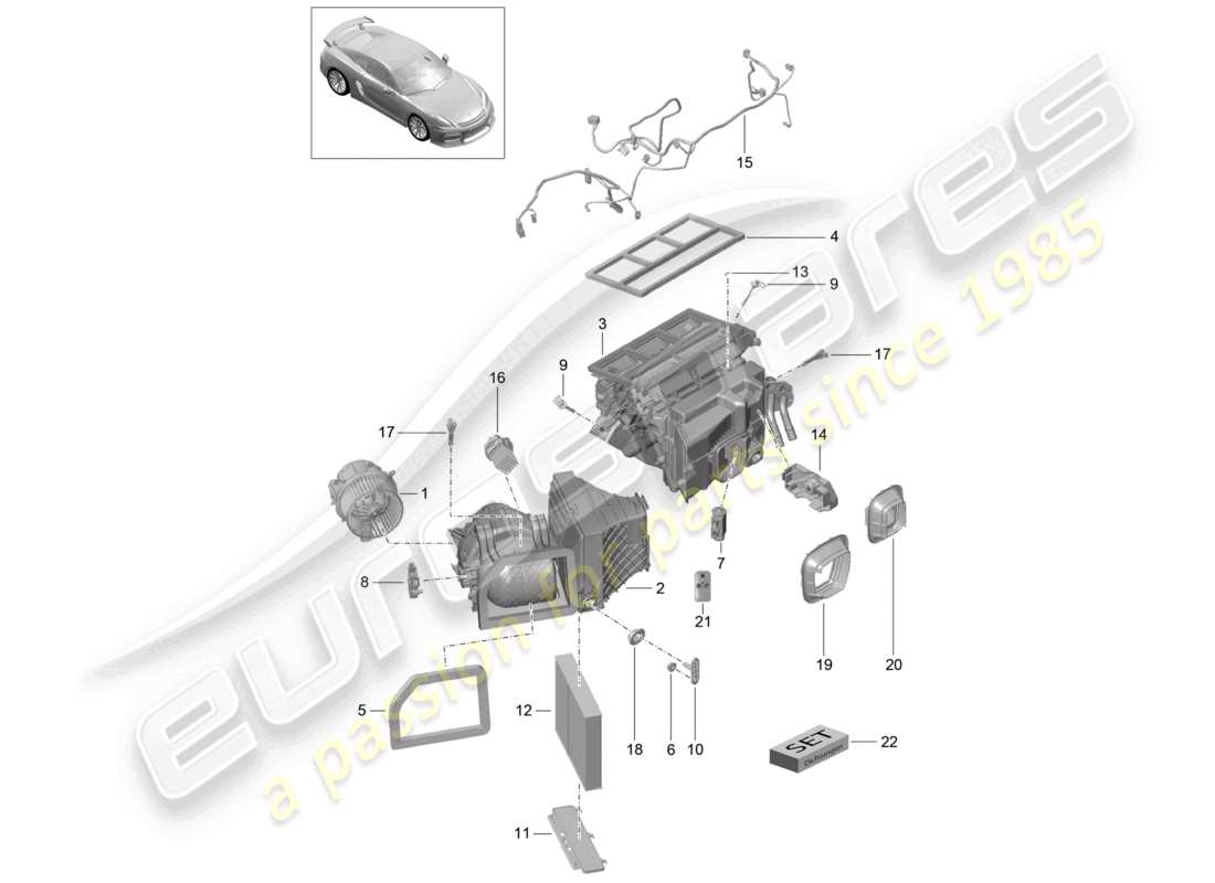 un diagramma delle parti dal catalogo delle parti porsche cayman