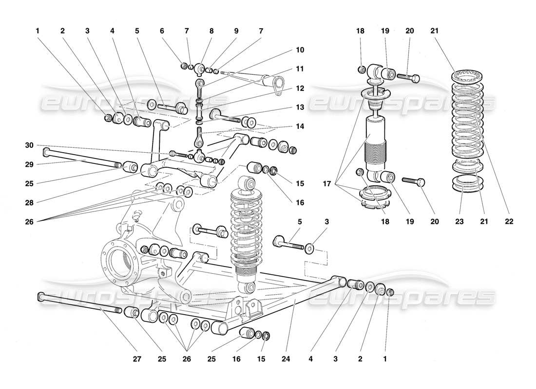 lamborghini diablo se30 (1995) diagramma delle parti della sospensione posteriore