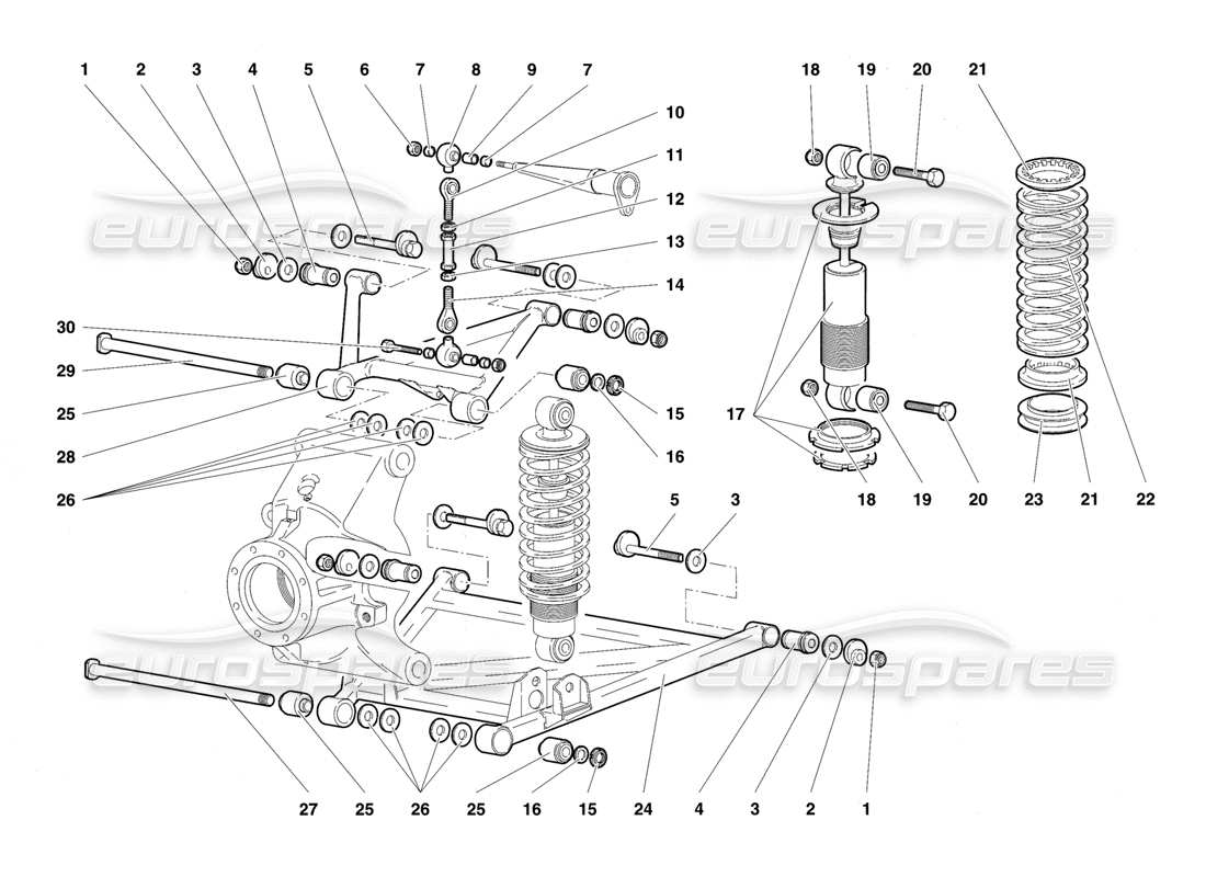 lamborghini diablo se30 (1995) sospensione posteriore diagramma delle parti