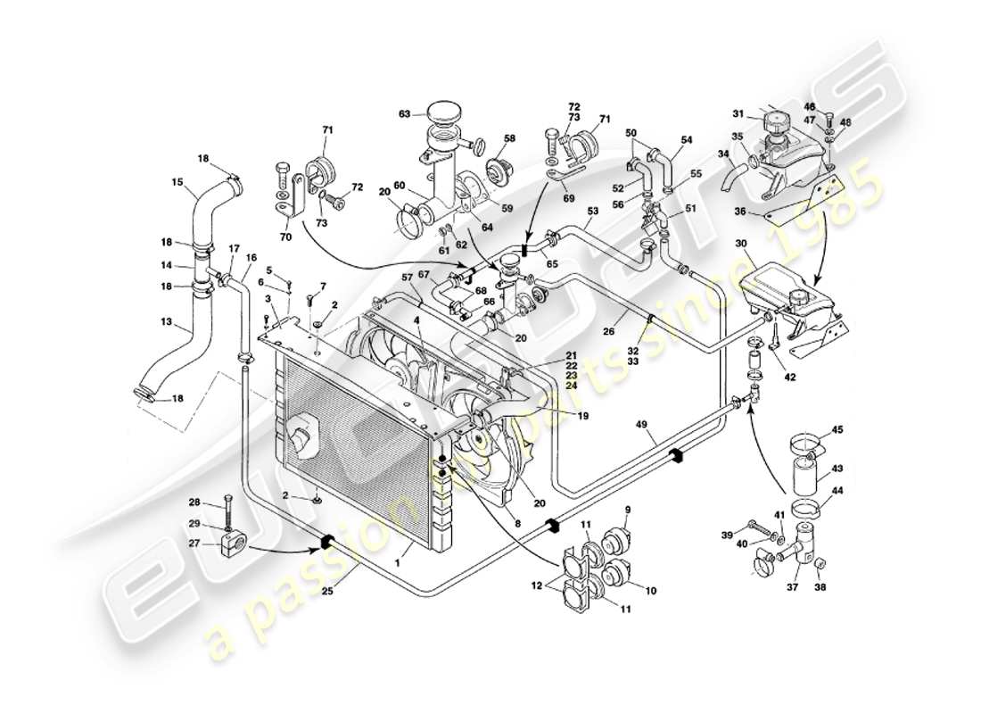 un diagramma delle parti dal catalogo delle parti aston martin v8 coupe (1999)