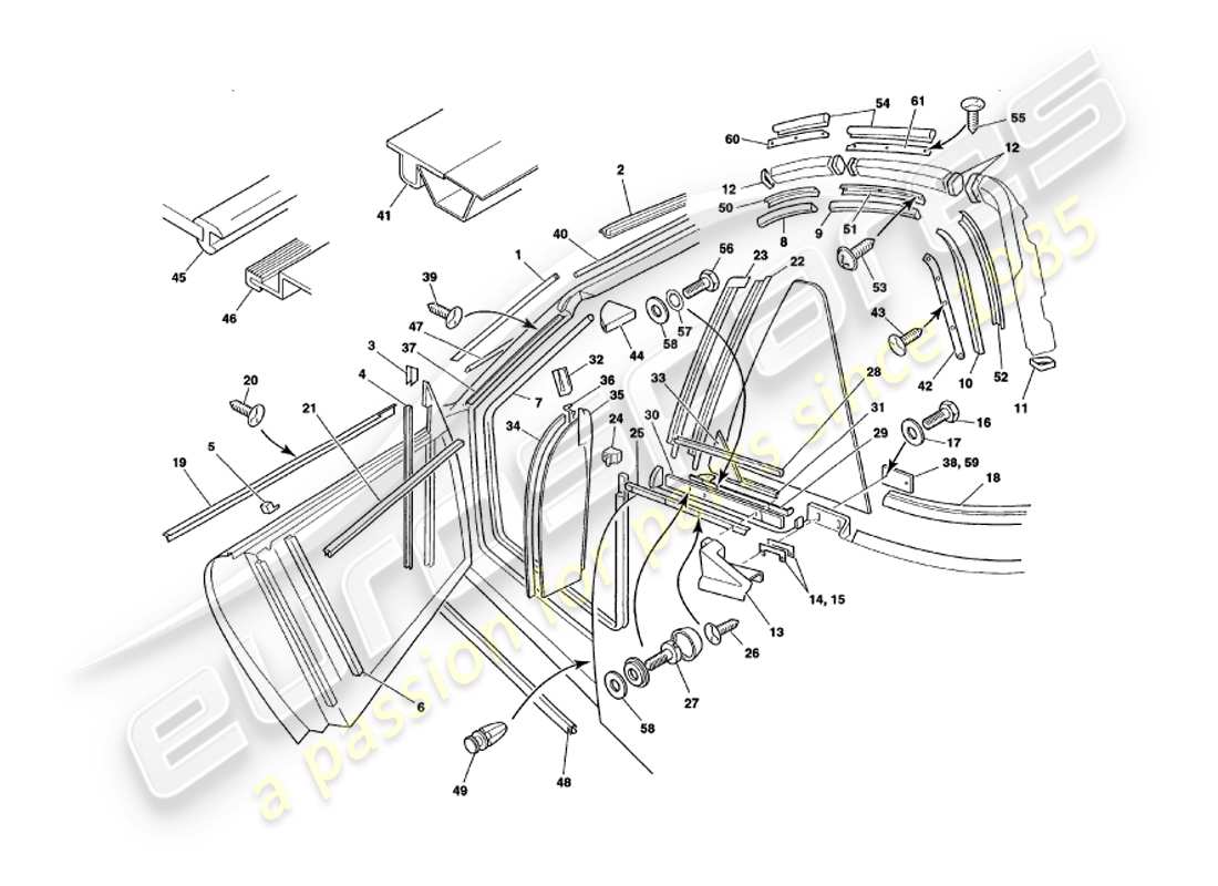 aston martin v8 volante (1997) sigilli meteorologici diagramma delle parti