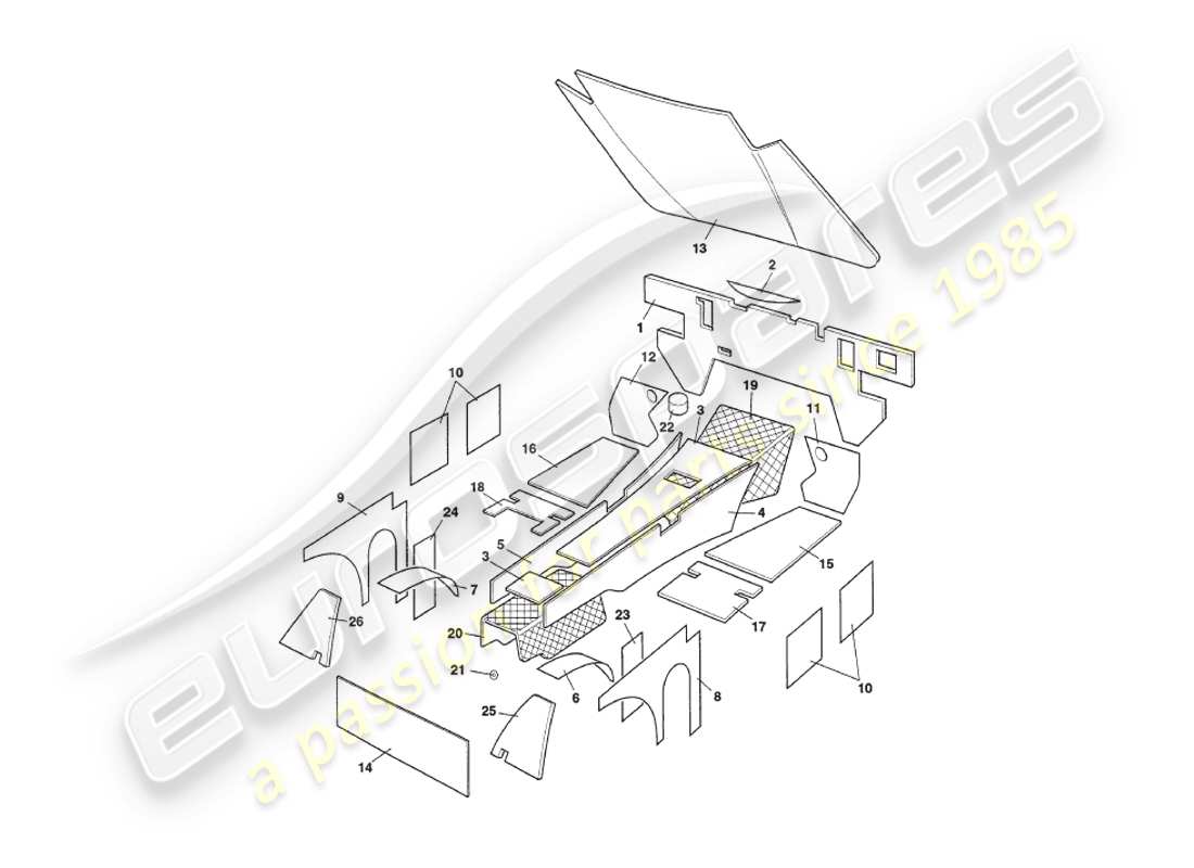 aston martin v8 coupe (2000) diagramma delle parti fonoassorbenti