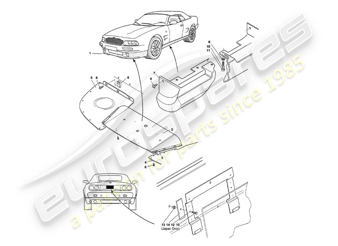 aston martin v8 volante (1998) diagramma delle parti dei raccordi del corpo