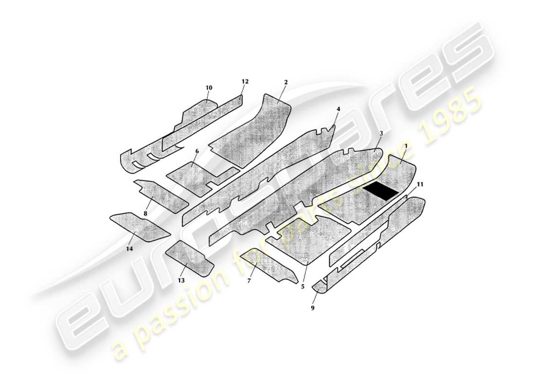 aston martin v8 coupe (2000) diagramma delle parti dei tappeti