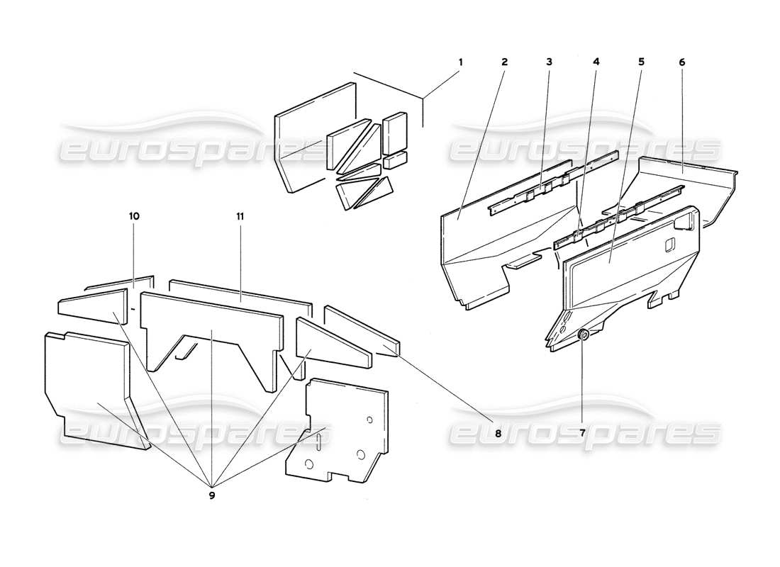 lamborghini diablo 6.0 (2001) schema delle parti dei pannelli isolanti del vano motore