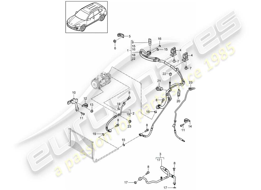 porsche 2015 (cayenne e2 92a) circuito frigorifero diagramma delle parti