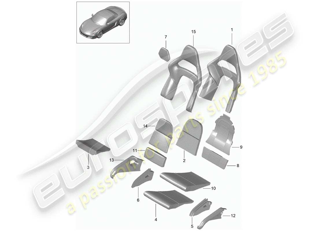 porsche 2012 (981 boxster) parte in schiuma diagramma delle parti