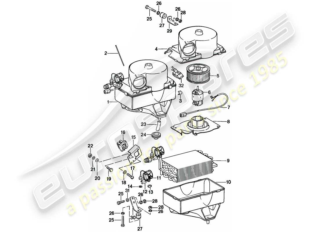 porsche 1987 (924s) schema delle parti del condizionatore d'aria