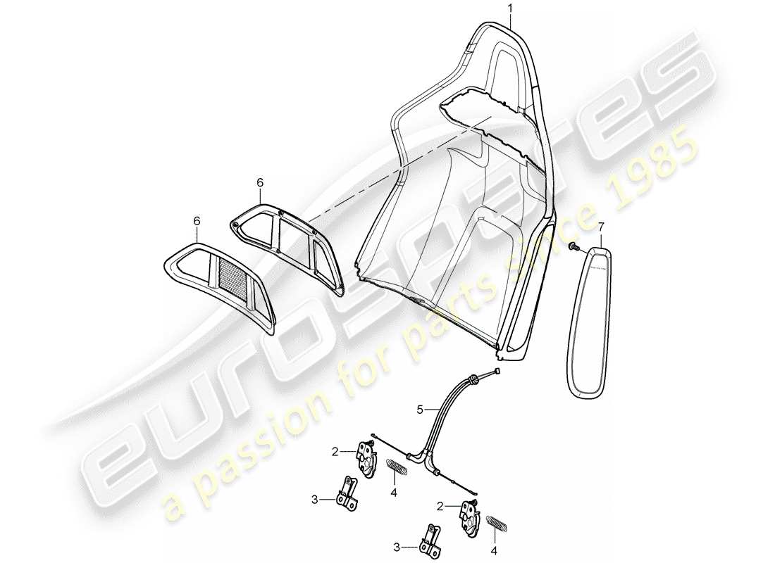 porsche 2008 (997-1 gt3) guscio dello schienale schema delle parti