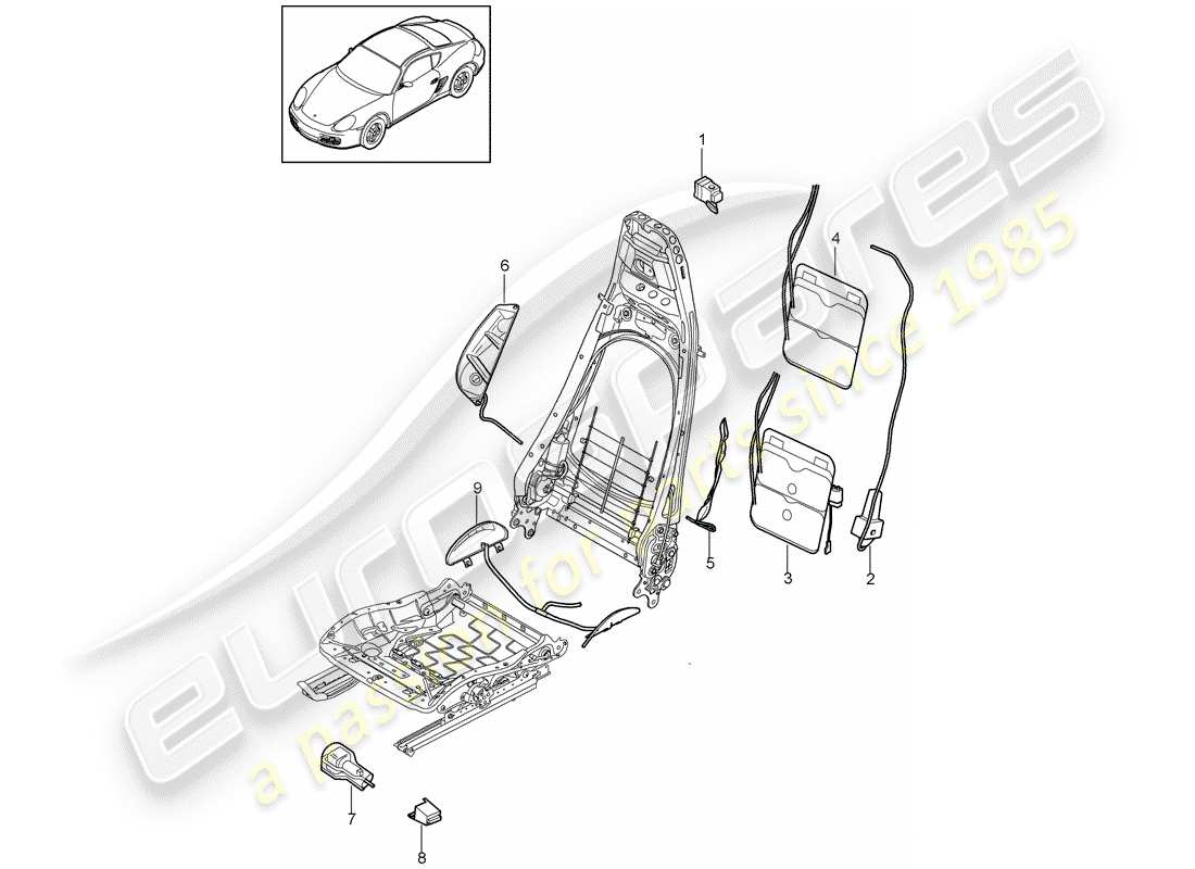 porsche 2010 (987 cayman) supporto lombare diagramma delle parti