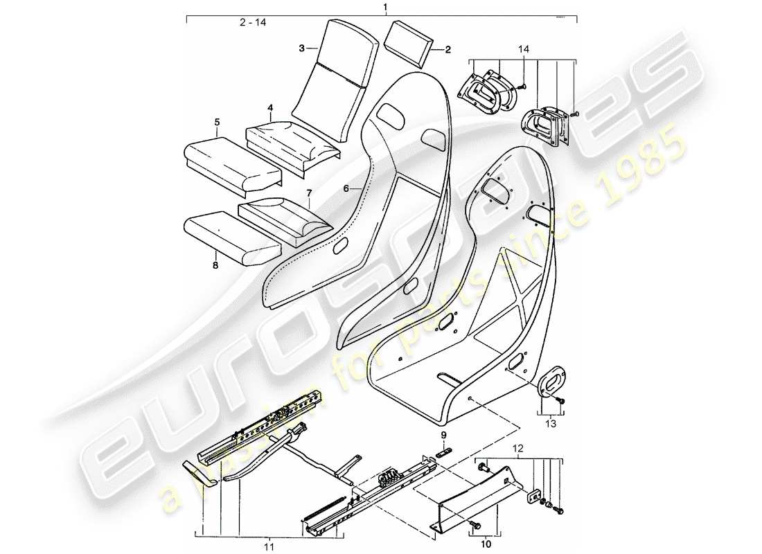porsche 996 (2001) sedile - con: - rivestimento sedile (pelle) schema delle parti