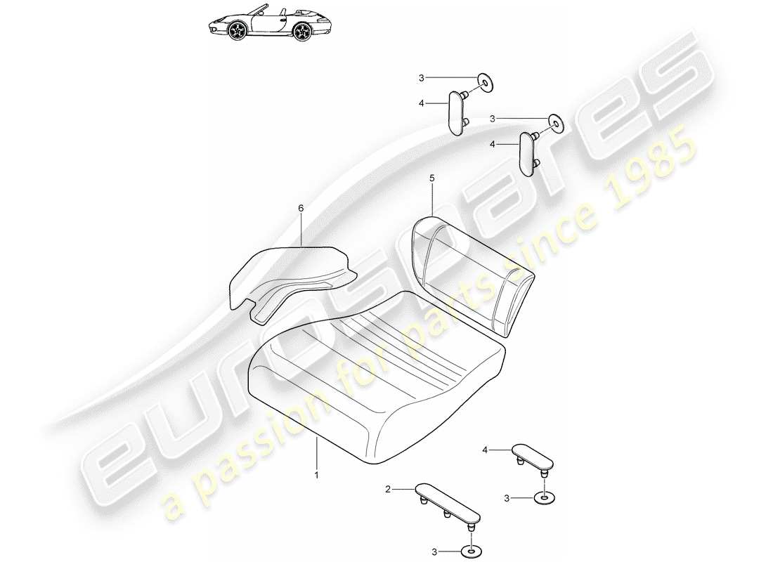 porsche 2002 (996) cuscino sedile posteriore - sedile di emergenza diagramma delle parti