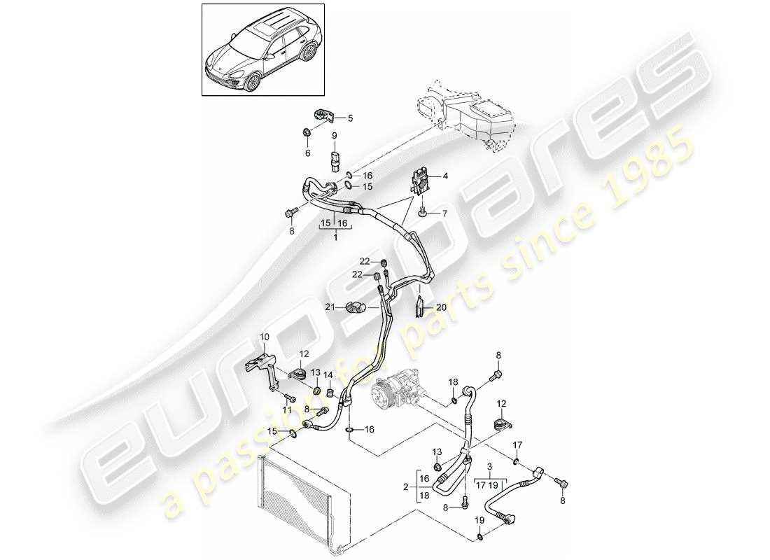 porsche 2014 (cayenne e2 92a) schema delle parti del circuito frigorifero