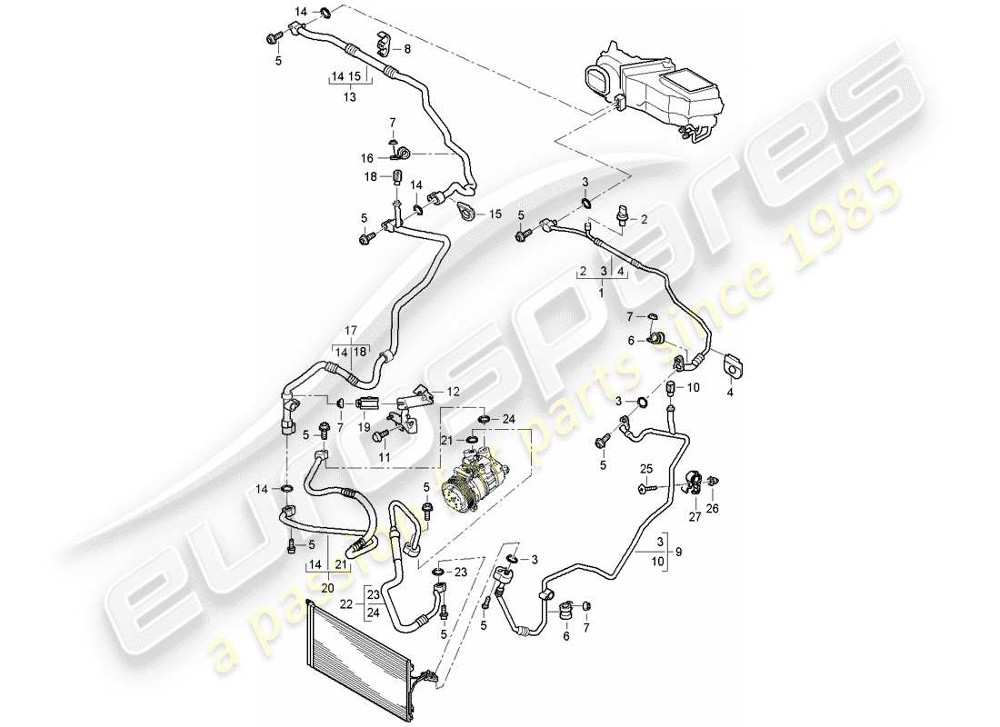 porsche 2010 (cayenne e1 9pa) circuito frigorifero diagramma delle parti