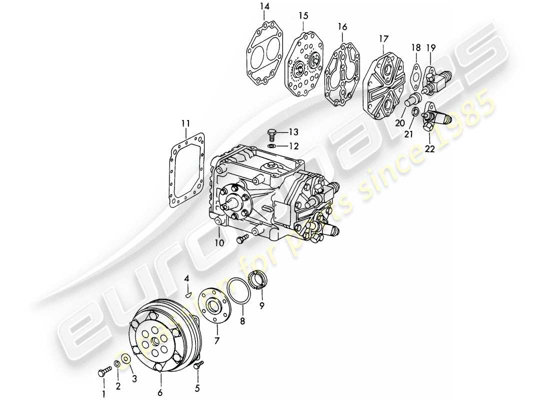 porsche 1973 (911) condizionatore d'aria - compressore - con: - frizione - non per: - (usa) schema delle parti