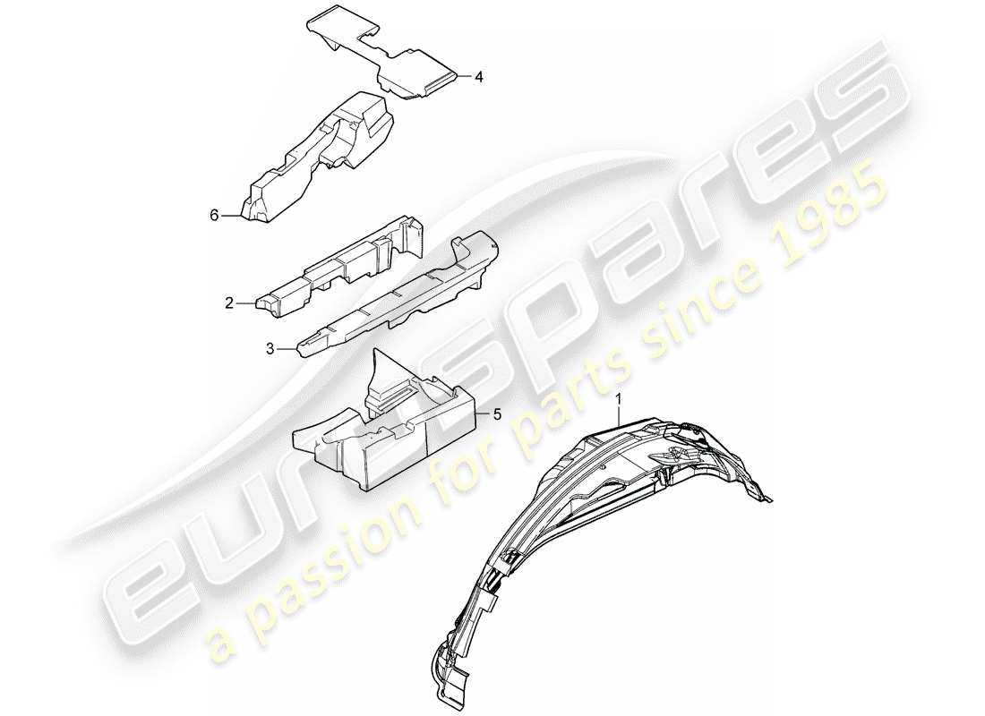 porsche 2008 (cayenne e1 9pa) assorbitore acustico diagramma delle parti
