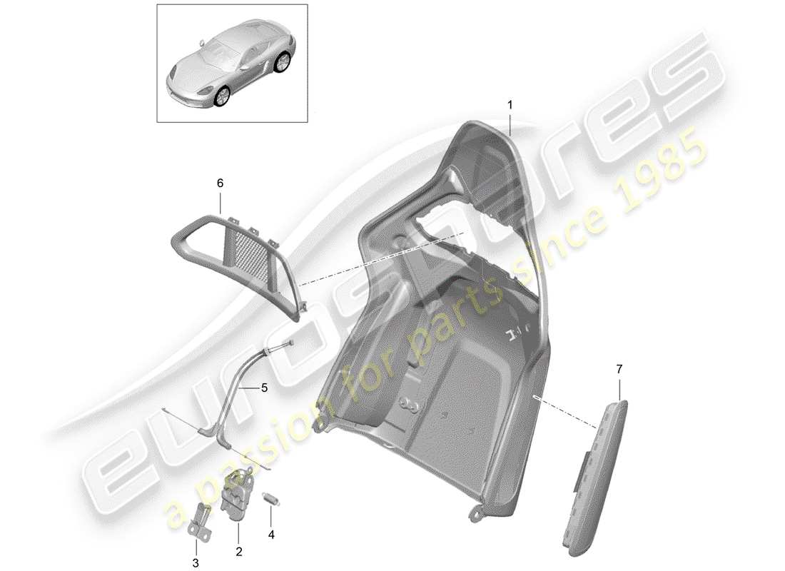 porsche 2017 (718 cayman) guscio dello schienale diagramma delle parti