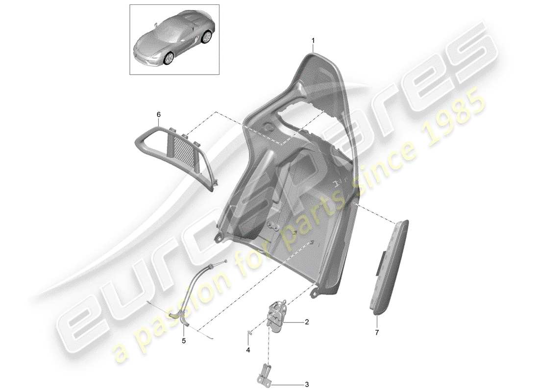 porsche 2016 (981 boxster spyder) guscio dello schienale diagramma delle parti