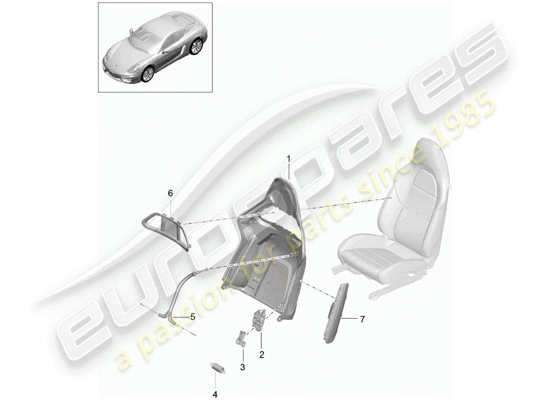 porsche 2015 (981 cayman) guscio dello schienale schema delle parti