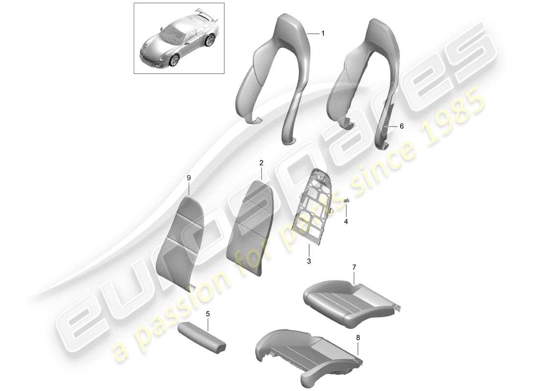 porsche 2016 (991-1 r/gt3/rs) parte in schiuma diagramma delle parti