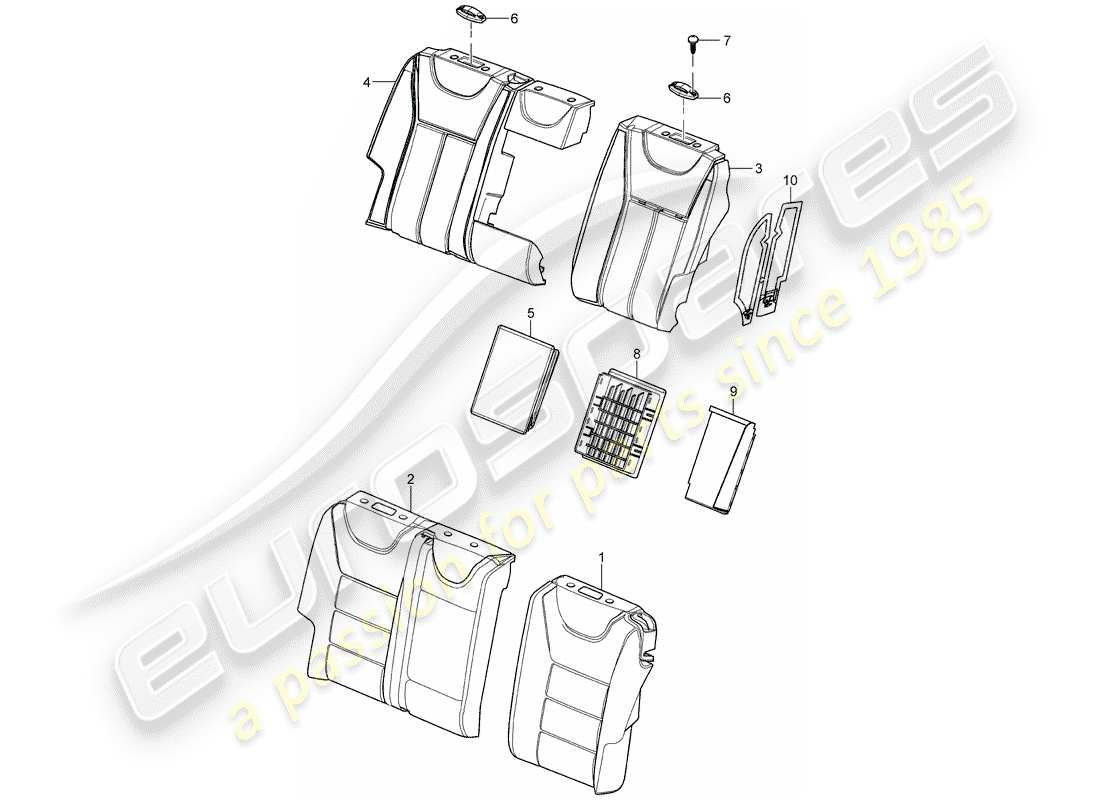 porsche 2008 (cayenne e1 9pa) schienale del sedile posteriore schema delle parti