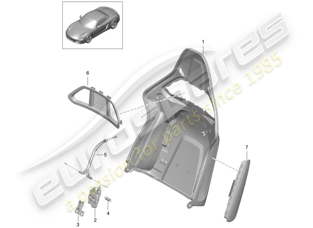 porsche 2015 (981 boxster) guscio dello schienale diagramma delle parti