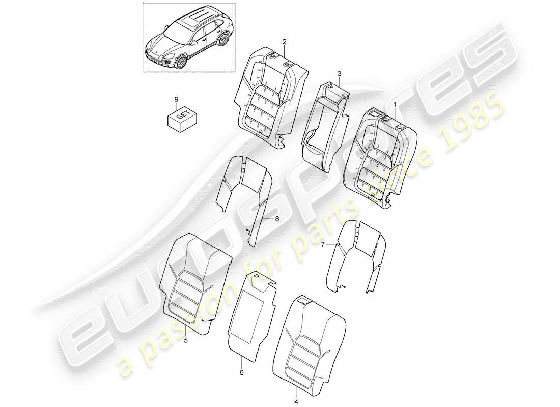 porsche 2016 (cayenne e2 92a) schienale del sedile posteriore diagramma delle parti