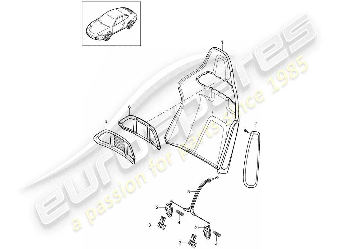 porsche 2010 (997-2) guscio dello schienale diagramma delle parti