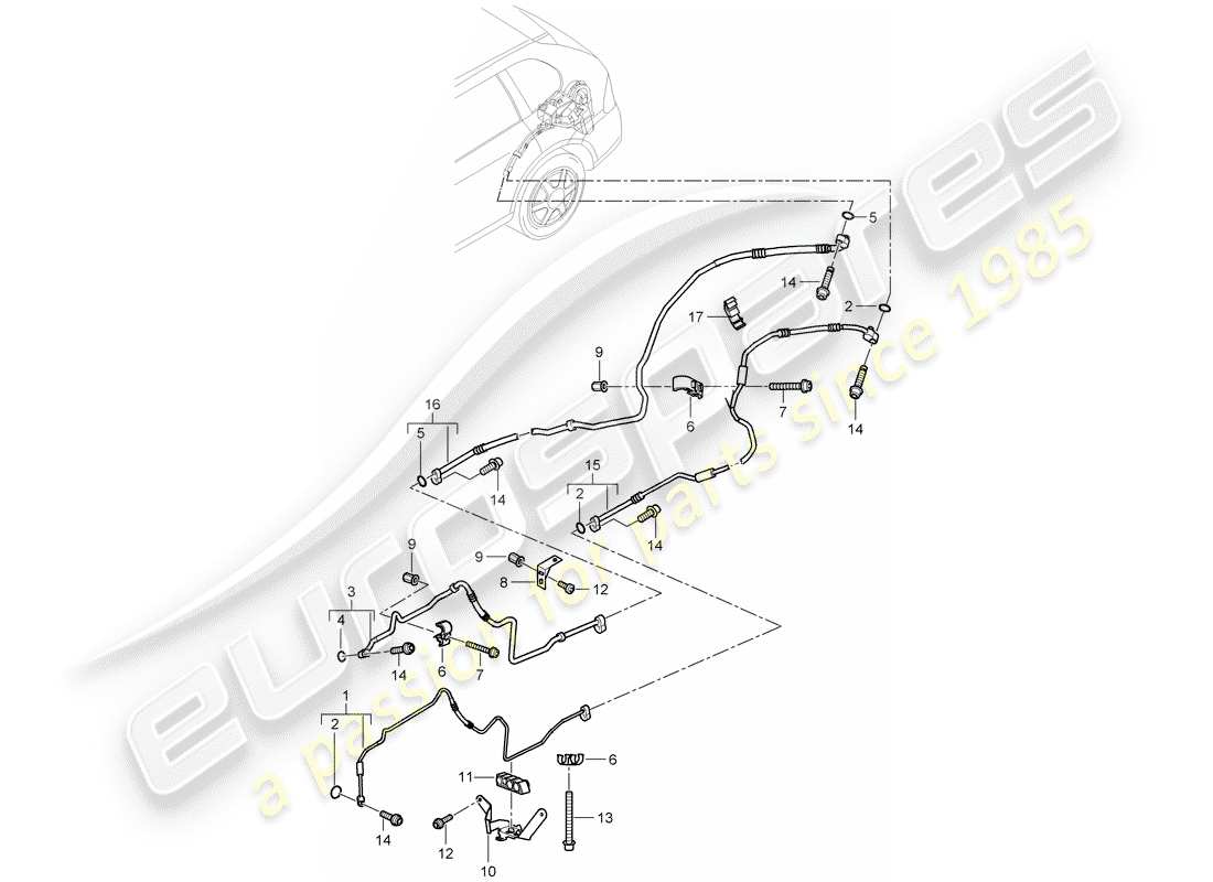 porsche 2010 (cayenne e1 9pa) circuito frigorifero diagramma delle parti