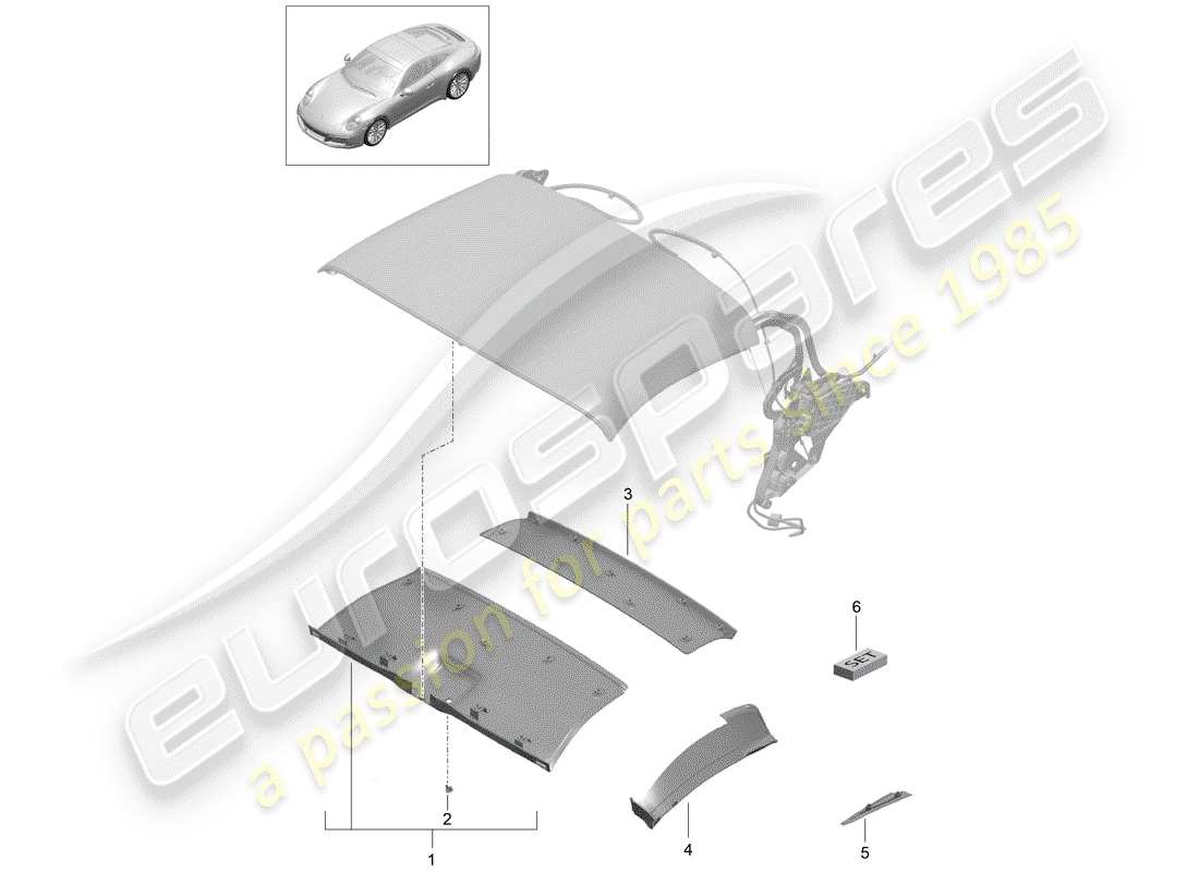 porsche 2019 (991-2) tetto convertibile diagramma delle parti
