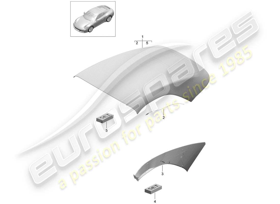 porsche 2020 (991-2) copertura della capote diagramma delle parti