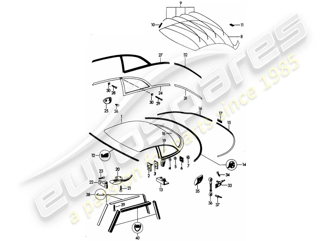porsche 1962 (356b/356c) tettuccio rigido diagramma delle parti