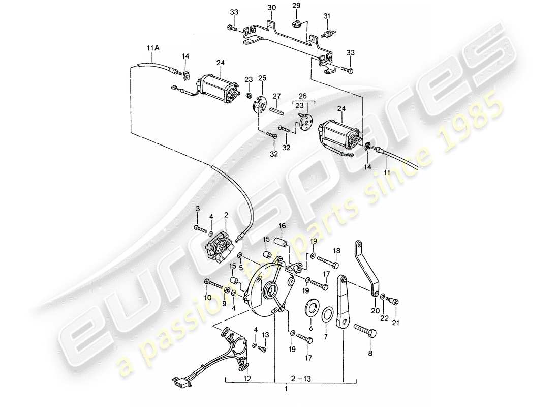porsche 1995 (993) capote convertibile - meccanismo di guida diagramma delle parti
