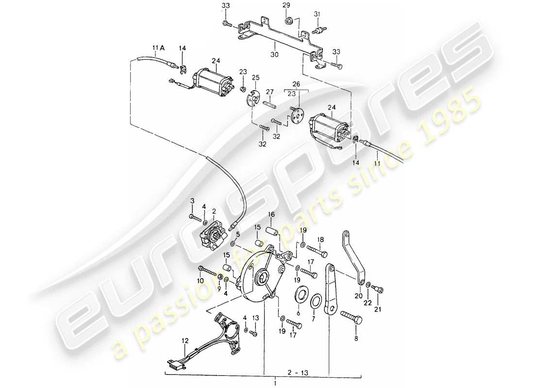 porsche 1994 (964) capote convertibile - meccanismo di guida diagramma delle parti