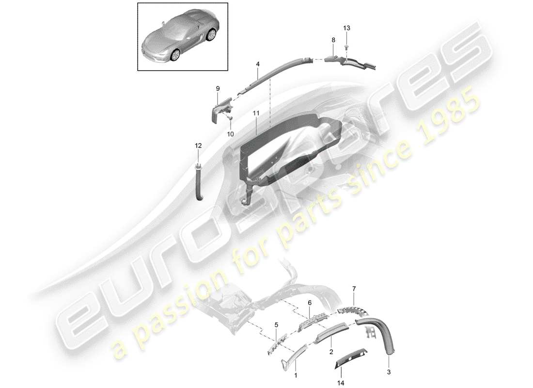 porsche 2016 (981 boxster spyder) tetto convertibile diagramma delle parti