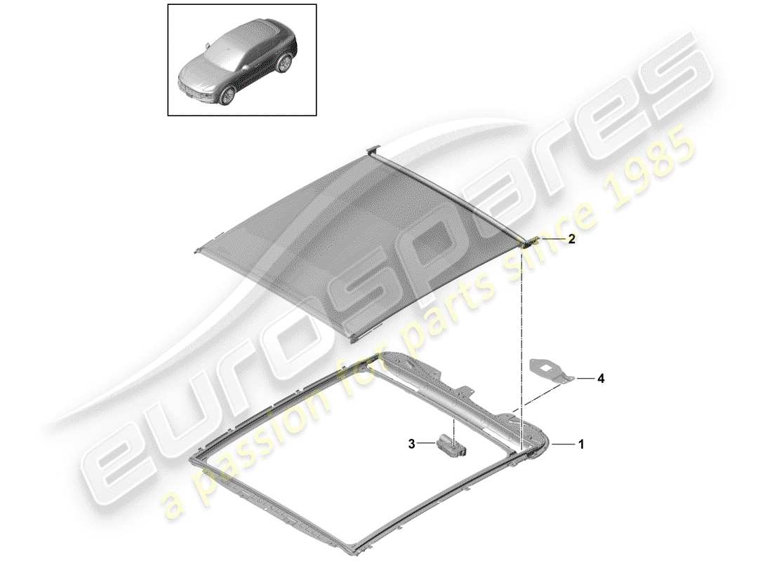 porsche 2018 (cayenne e3 9ya/9yb) tetto di vetro diagramma delle parti