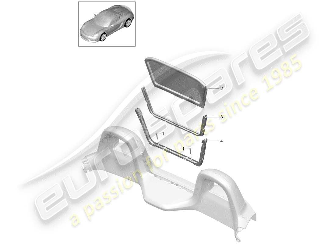 porsche 2016 (981 boxster spyder) schema delle parti del parabrezza