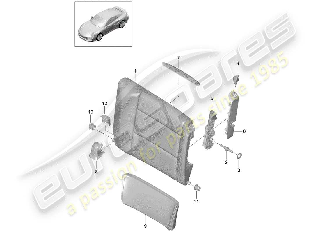 porsche 2017 (991-2 turbo) schienale del sedile di emergenza schema delle parti