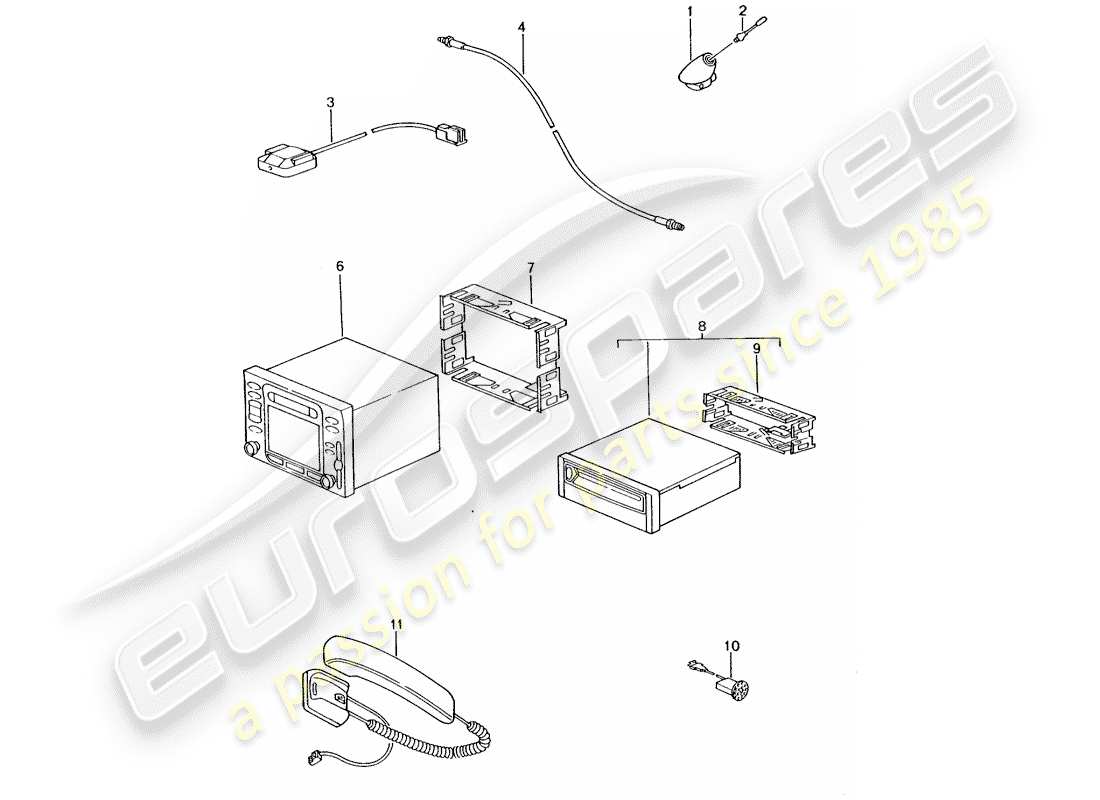 porsche 2000 (996) sistema di navigazione - dispositivo di comando telefono/-disp. - d >> - diagramma delle parti mj 2002