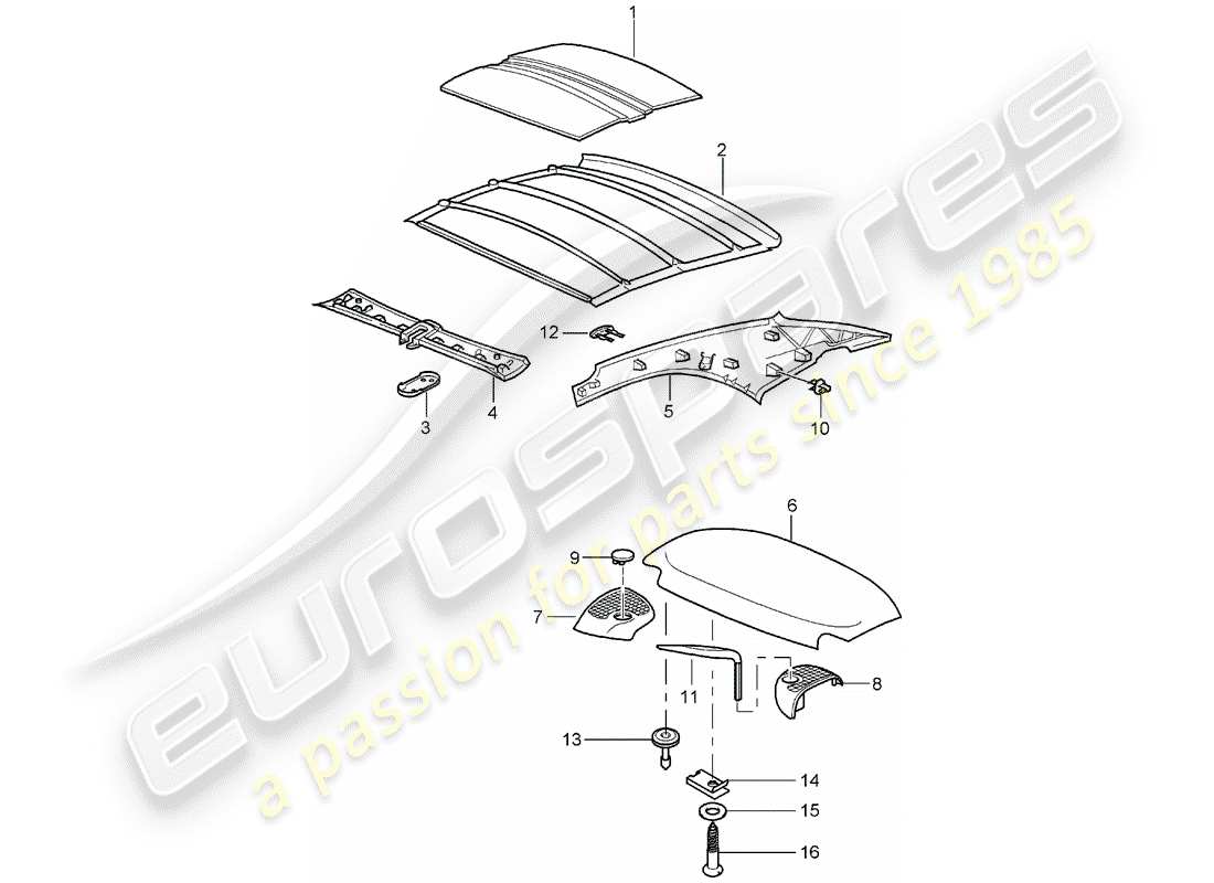 porsche 2000 (996) hardtop - assorbitore acustico diagramma delle parti