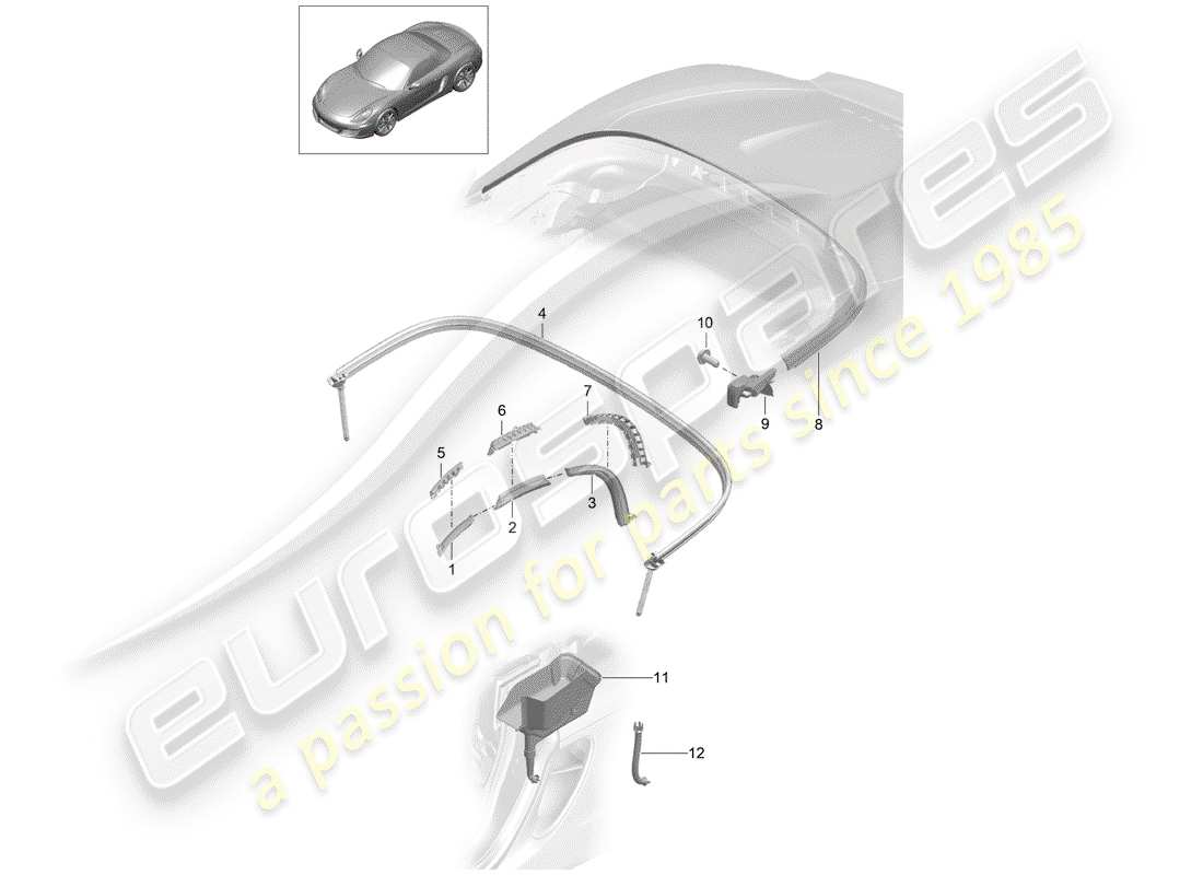 porsche 2012 (981 boxster) tetto convertibile diagramma delle parti