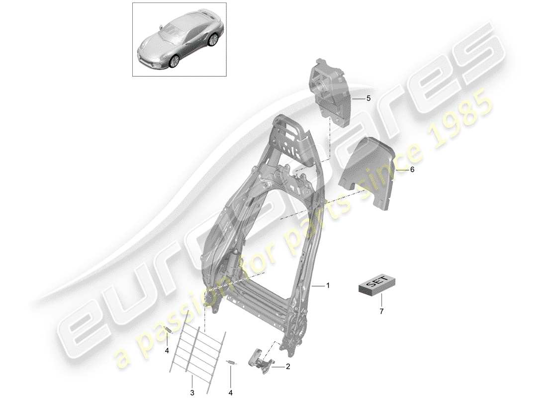 porsche 2017 (991-2 turbo) schema delle parti telaio - schienale
